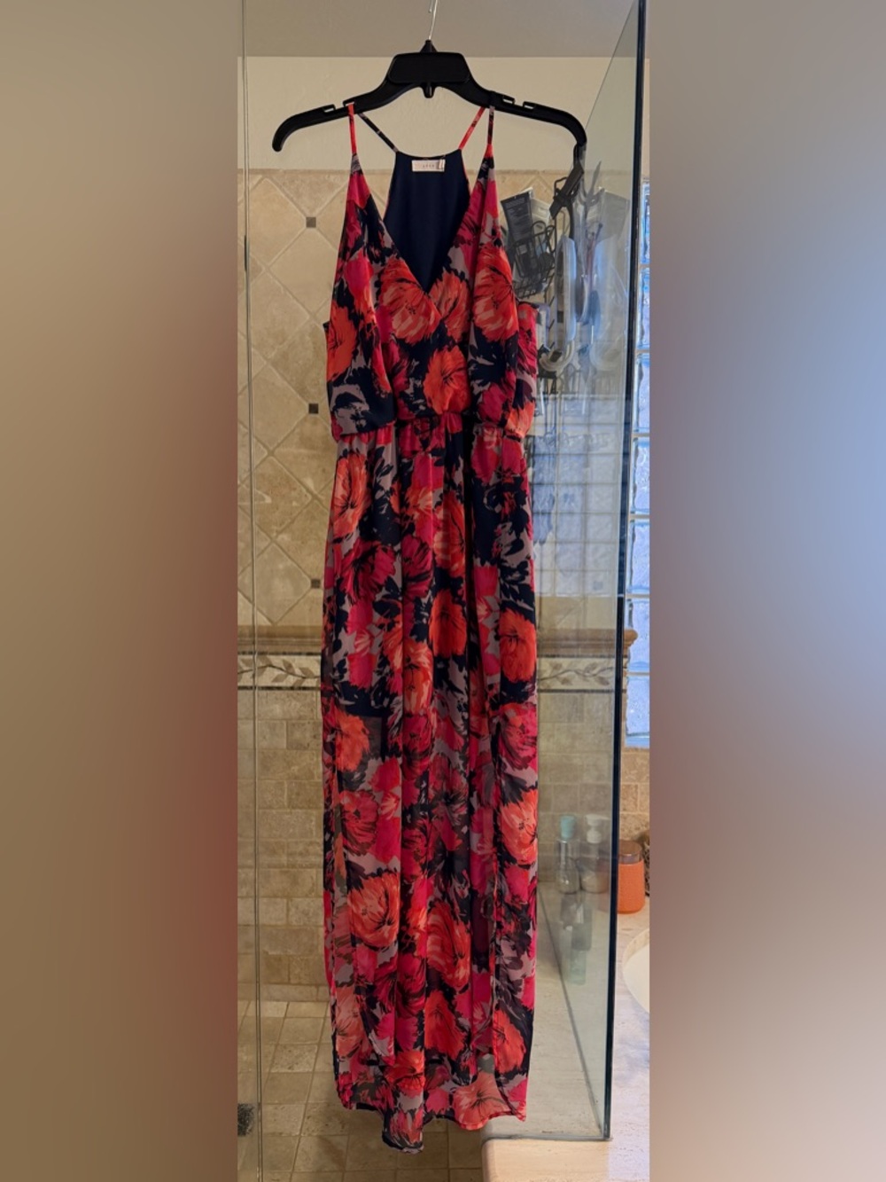 Lush Floral Maxi Dress in Red and Pink